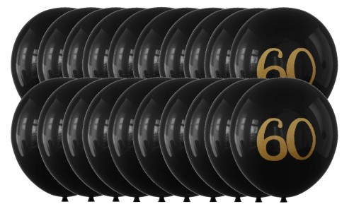 Balony lateksowe czarne złote sześćdziesiątka 60-tka 30 cm zestaw 20 szt.