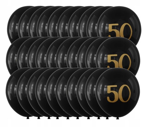 Balony lateksowe czarne złote pięćdziesiątka 50-tka 30 cm zestaw 30 szt.