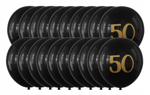 Balony lateksowe czarne złote pięćdziesiątka 50-tka 30 cm zestaw 20 szt.