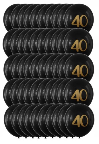 Balony lateksowe czarne złote czterdziestka 40-stka 30 cm zestaw 50 szt.