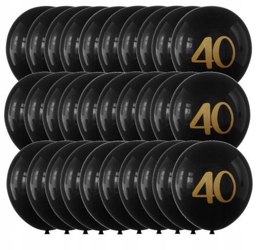 Balony lateksowe czarne złote czterdziestka 40-stka 30 cm zestaw 30 szt.