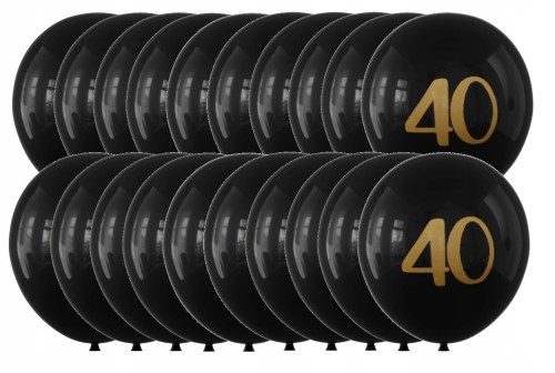 Balony lateksowe czarne złote czterdziestka 40-stka 30 cm zestaw 20 szt.