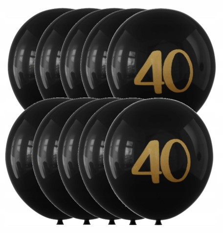 Balony lateksowe czarne złote czterdziestka 40-stka 30 cm zestaw 10 szt.