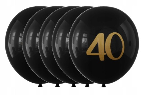 Balony lateksowe czarne złote czterdziestka 40-stka 30 cm zestaw 5 szt.