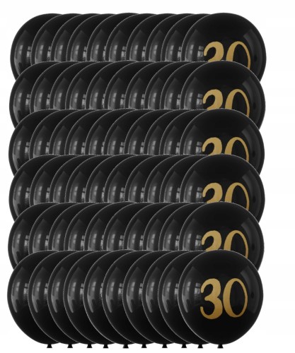 Balony lateksowe czarne złote trzydziestka 30-stka 30 cm zestaw 50 szt.