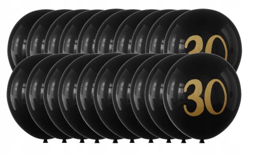 Balony lateksowe czarne złote trzydziestka 30-stka 30 cm zestaw 20 szt.