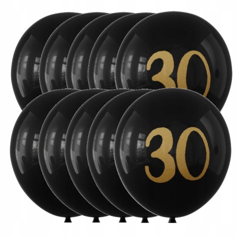 Balony lateksowe czarne złote trzydziestka 30-stka 30 cm zestaw 10 szt.