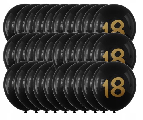 Balony lateksowe czarne złote osiemnastka 18-stka 12cali 30cm zestaw 30 szt