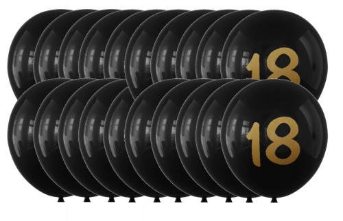 Balony lateksowe czarne złote osiemnastka 18-stka 12cali 30cm zestaw 20 szt