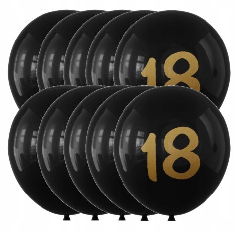 Balony lateksowe czarne złote osiemnastka 18-stka 12cali 30cm zestaw 10 szt
