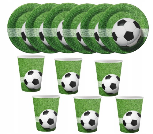 Zestaw urodzinowy kubki talerzyki football piłka urodziny mecz papierowe