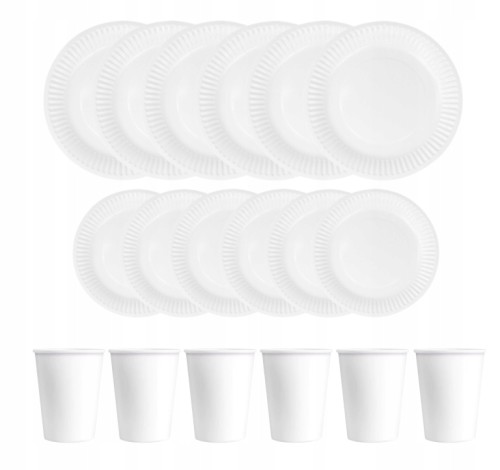 Zestaw urodzinowy kubki talerzyki 18 cm 23 cm biały kubeczki papierowe eko