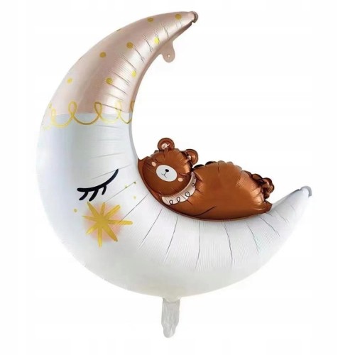 BALON foliowy biały księżyc ze śpiącym misiem niedźwiadkiem miś 76 x 86 cm