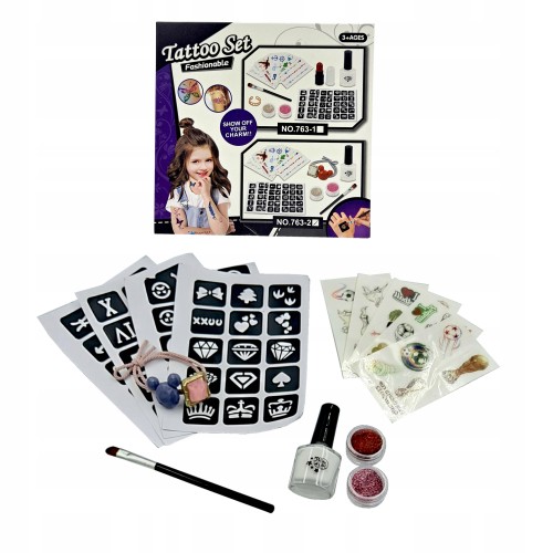 Zestaw do tworzenia tatuaży DIY szablony tatuaże gumka do włosów pędzelek