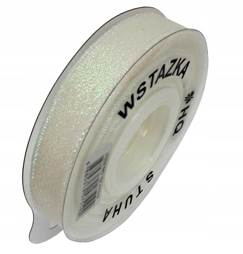 Wstążka tasiemka biała opalizująca 2,5 cm x22,5m dekoracje DIY brokatowa