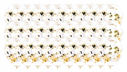 Balony lateksowe przezroczyste ze złotym konfetti złote gwiazdki 30szt 30cm