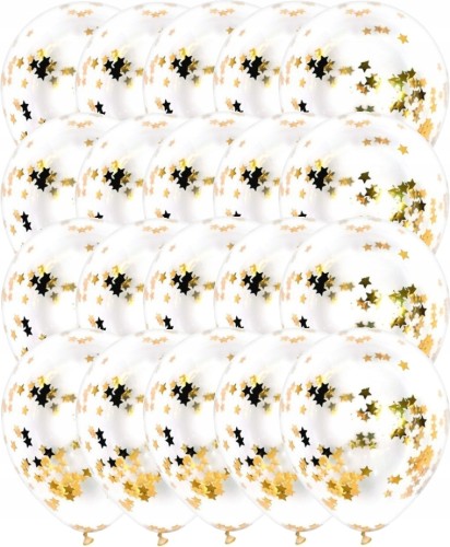 Balony lateksowe przezroczyste ze złotym konfetti złote gwiazdki 20szt 30cm