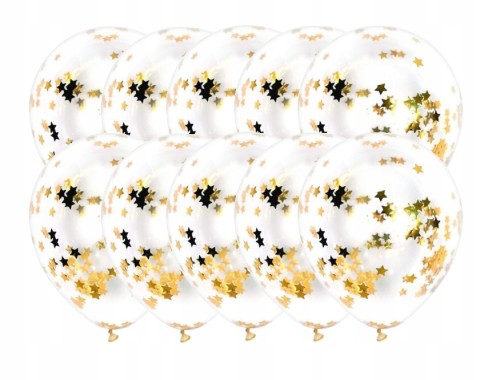 Balony lateksowe przezroczyste ze złotym konfetti złote gwiazdki 10szt 30cm