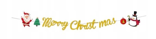 Papierowy baner girlanda świąteczna Merry Christmas Mikołaj złota 230 cm