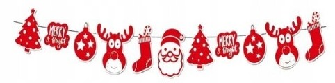 Papierowy baner girlanda świąteczna Mikołaj bombka choinka czerwona 230 cm