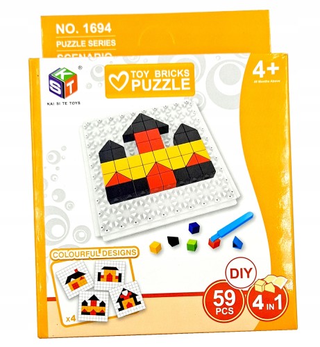 Klocki kolorowe puzzle logiczna układanka edukacyjna zestaw 59el. DIY 4 w 1