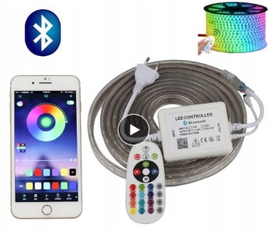 TAŚMA LED RGB 230V ZESTAW 5m IP67 PILOT smartfon
