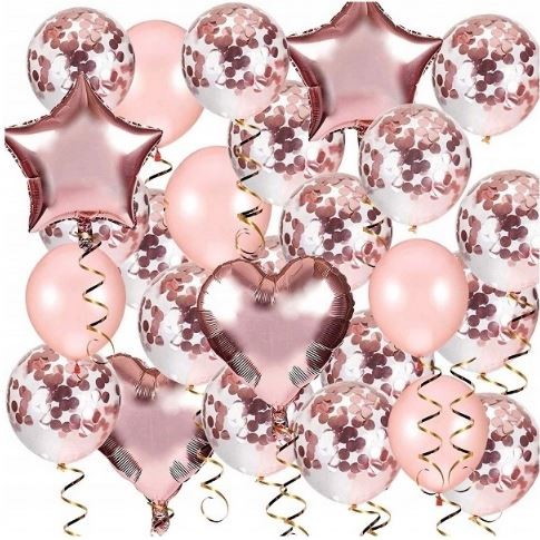 BALONY ROSE GOLD ślub PANIEŃSKI konfetti 34 szt