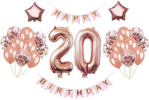 ZESTAW BALONY NA 20 URODZINY dwudziestka ROSE GOLD