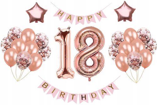 ZESTAW BALONY NA 18 URODZINY OSIEMNASTKĘ ROSE GOLD