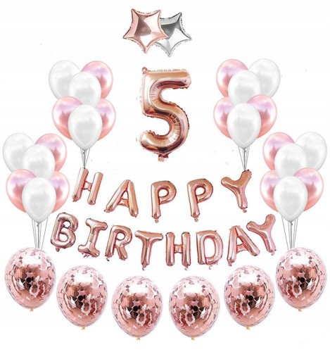 ZESTAW BALONY 5 URODZINY impreza ROSE GOLD różowe