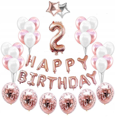 ZESTAW BALONY 2 URODZINY impreza ROSE GOLD różowe