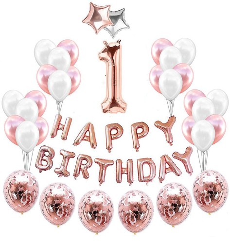 ZESTAW BALONY 1 URODZINY impreza ROSE GOLD roczek