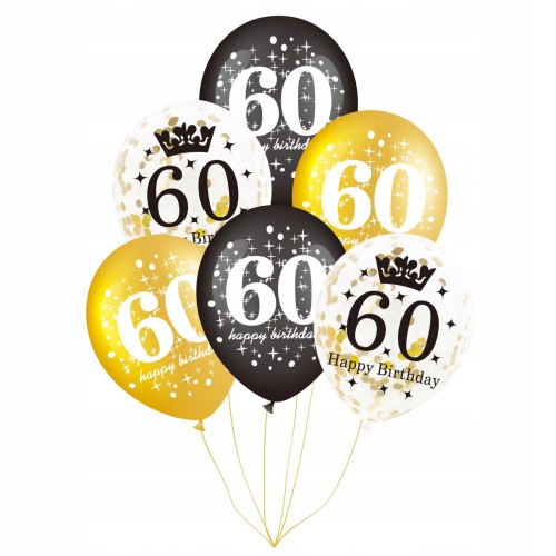 zestaw balony złote czarne urodziny 60 konfetti