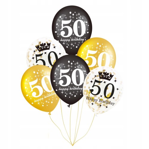 zestaw balony złote czarne urodziny 50 konfetti