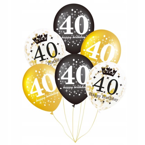 zestaw balony złote czarne urodziny 40 konfetti