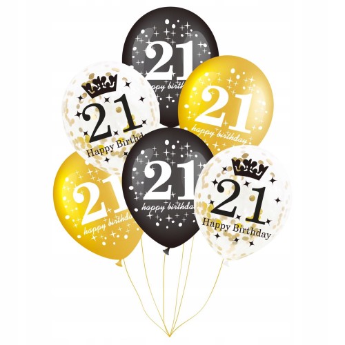 zestaw balony złote czarne urodziny 21 konfetti