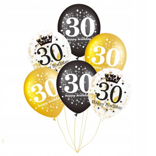 zestaw balony złote czarne urodziny 30 konfetti