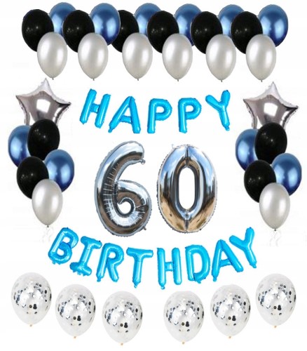 ZESTAW BALONY 60 URODZINY sześćdziesiątka srebro