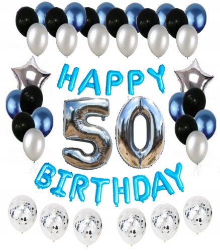 ZESTAW BALONY 50 URODZINY pięćdziesiątka srebro