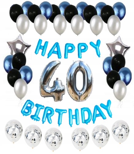 ZESTAW BALONY 40 URODZINY czterdziestka srebro