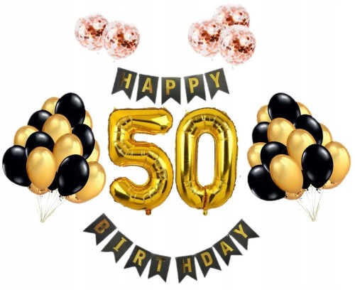 ZESTAW BALONY 50 URODZINY pięćdziesiątka złote