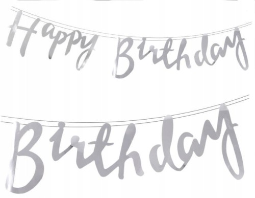 Baner Girlanda srebrna papierowa HAPPY BIRTHDAY 3m
