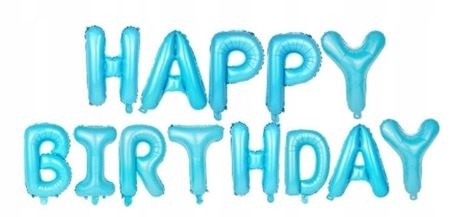 BALONY foliowe NAPIS HAPPY BIRTHDAY błękit LITERY