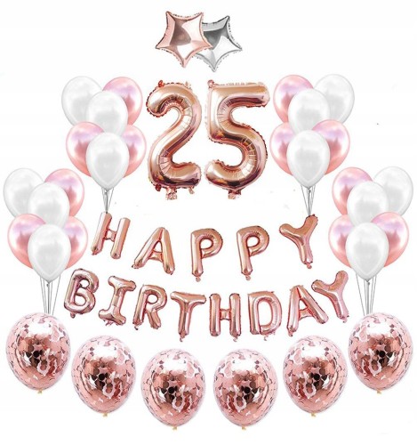 ZESTAW BALONY na 25 URODZINY dwudziestka ROSE GOLD