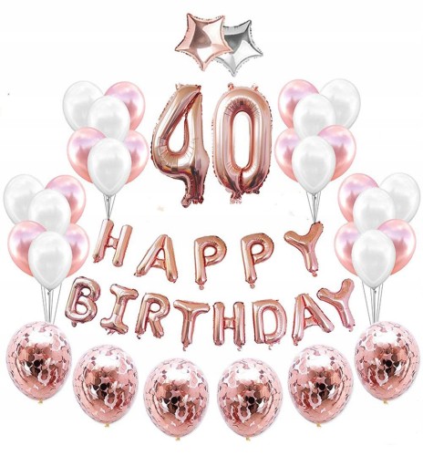 ZESTAW BALONY 40 URODZINY czterdziestka ROSE GOLD