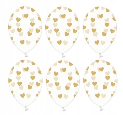 Balon gumowy przeźroczysty 6 szt złote serduszka
