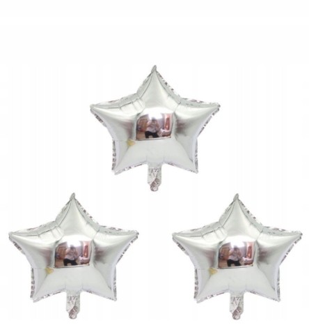 BALON foliowy srebrny gwiazdy gwiazdki 3szt 25 cm