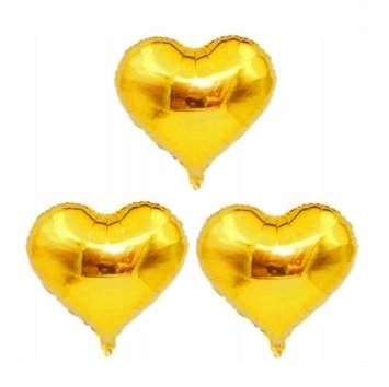 BALON foliowy złoty serca serduszka 3szt 25 cm