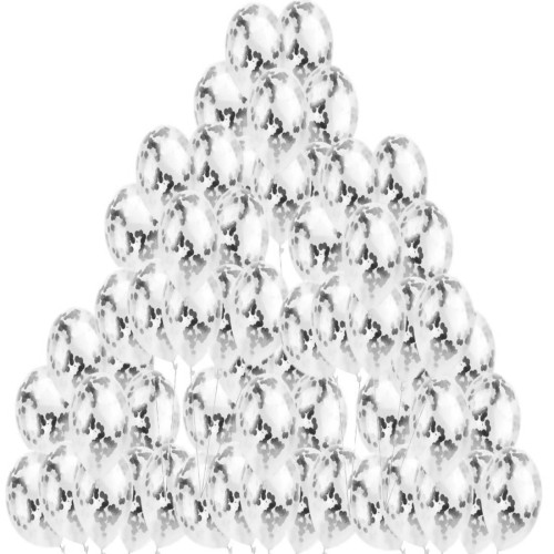 Balony duże przezroczyste srebrne konfetti 100 szt