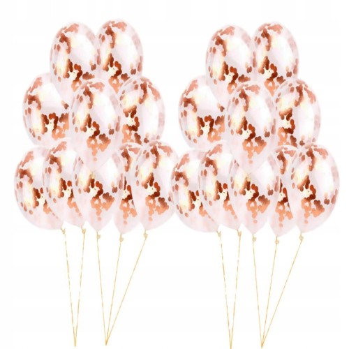 Balony duże przezroczyste rose gold konfetti 25szt